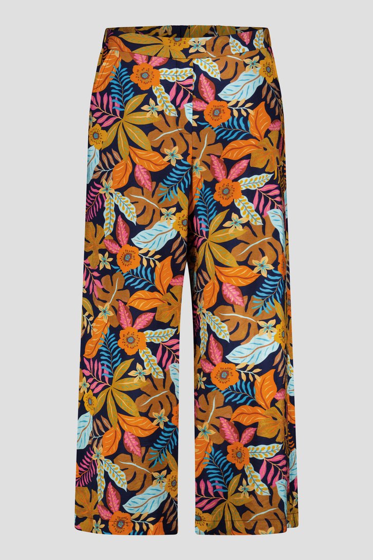 Pantalon large marine avec imprimé floral coloré de Libelle pour Femmes
