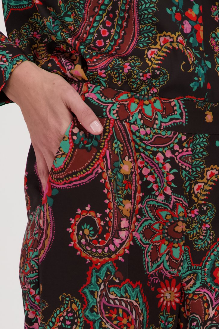 Pantalon large noir avec imprimé paisley de Claude Arielle pour Femmes