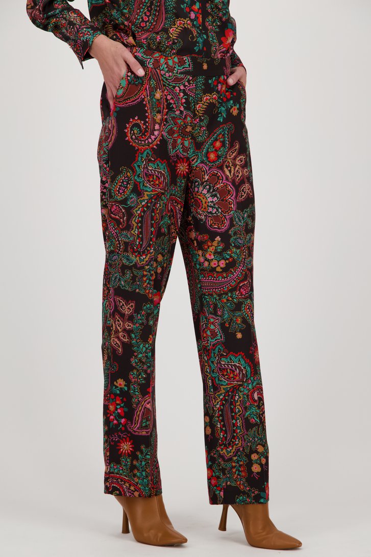 Pantalon large noir avec imprimé paisley de Claude Arielle pour Femmes