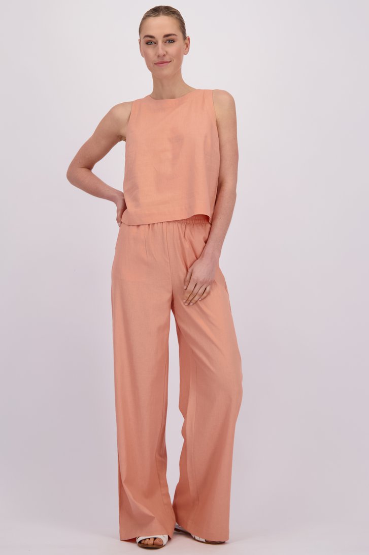 Le devant de Pantalon large saumon en lin de Liberty Island pour Femmes