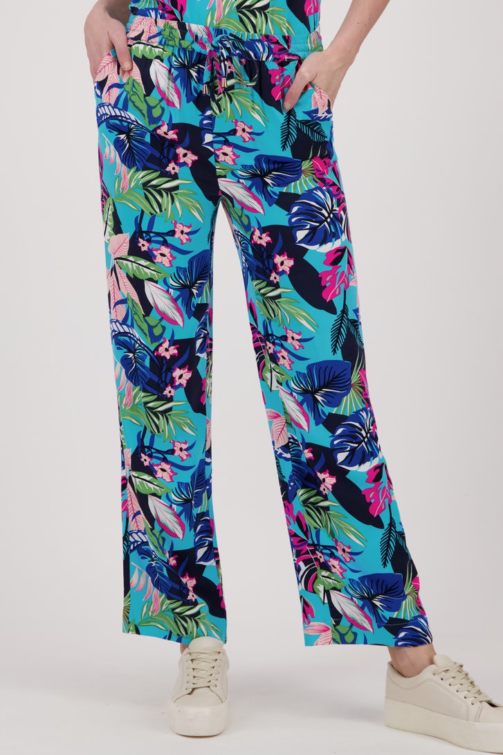Pantalon large turquoise à imprimé tropical de Claude Arielle pour Femmes