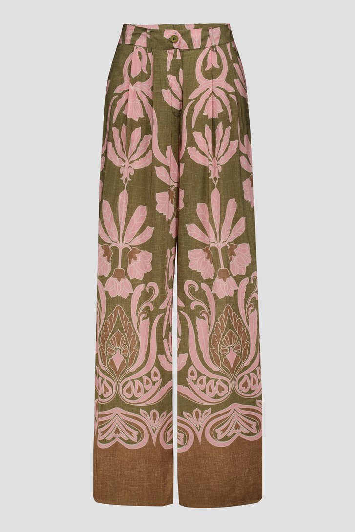 Pantalon palazzo kaki à imprimé floral rose de More & More pour Femmes