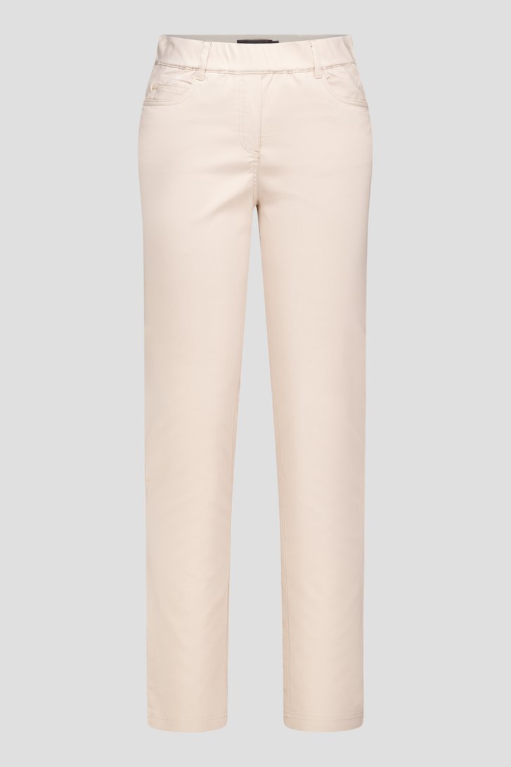 Pantalon stretch beige avec taille élastiquée de Claude Arielle pour Femmes