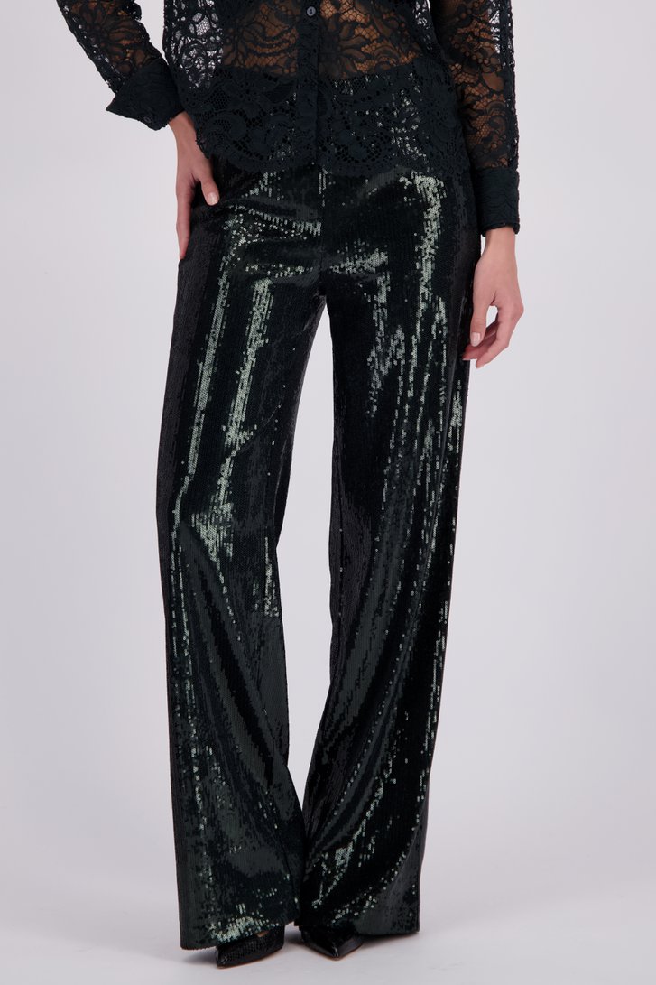 Le devant de Pantalon vert foncé à paillettes évasé de D'Auvry pour Femmes