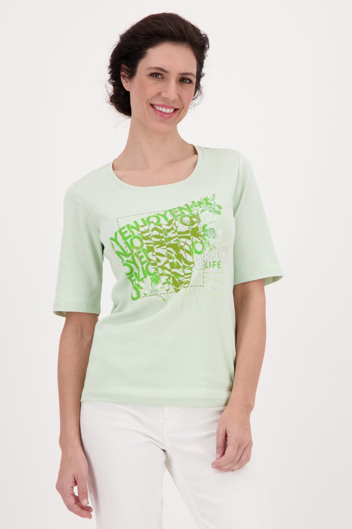 Pastelgroen T-shirt met opdruk van Signature voor Dames