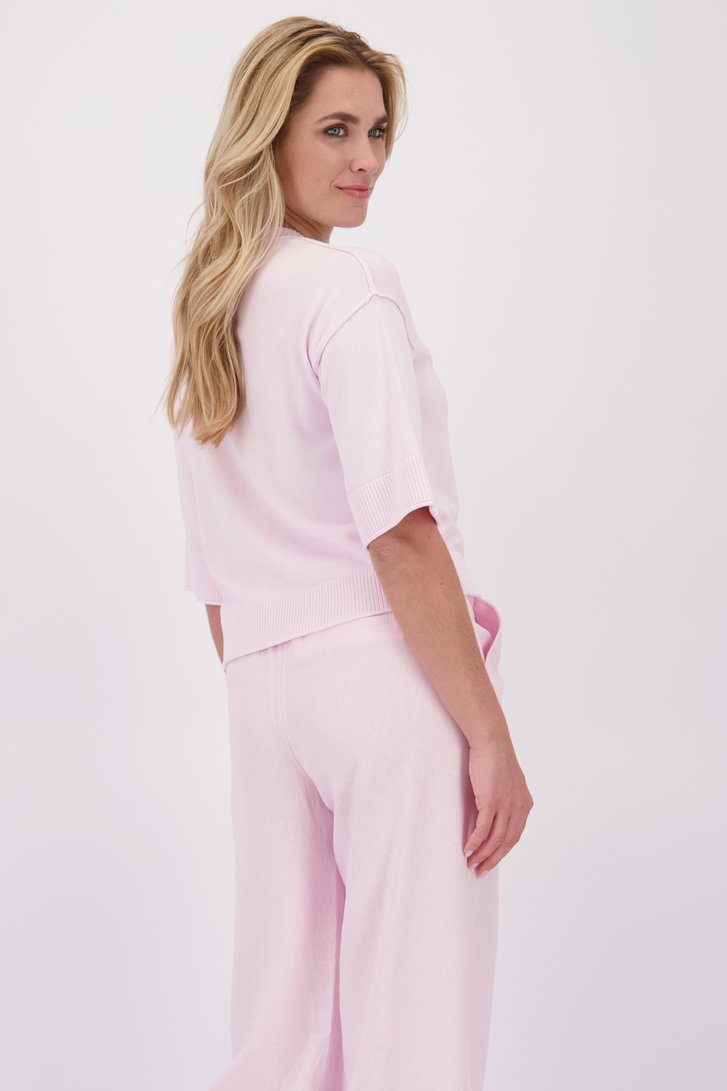 Achterkant van Pastelroze cardigan met 3/4 mouwen  door Libelle voor Dames