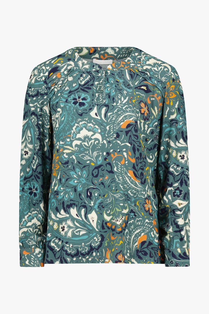 Petrolgroene blouse met print van Diane Laury voor Dames
