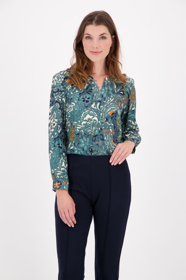 Petrolgroene blouse met print van Diane Laury voor Dames