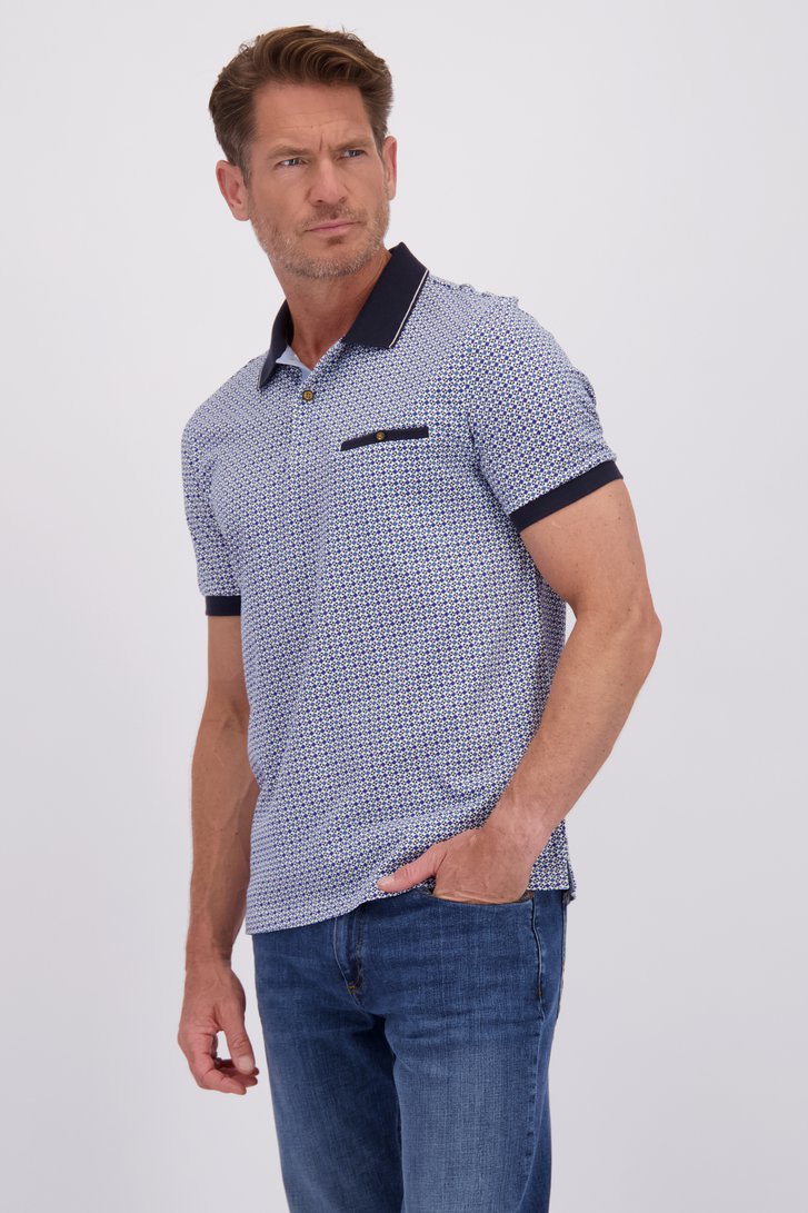Le devant de Polo à imprimé géométrique bleu de Dansaert Blue pour Hommes