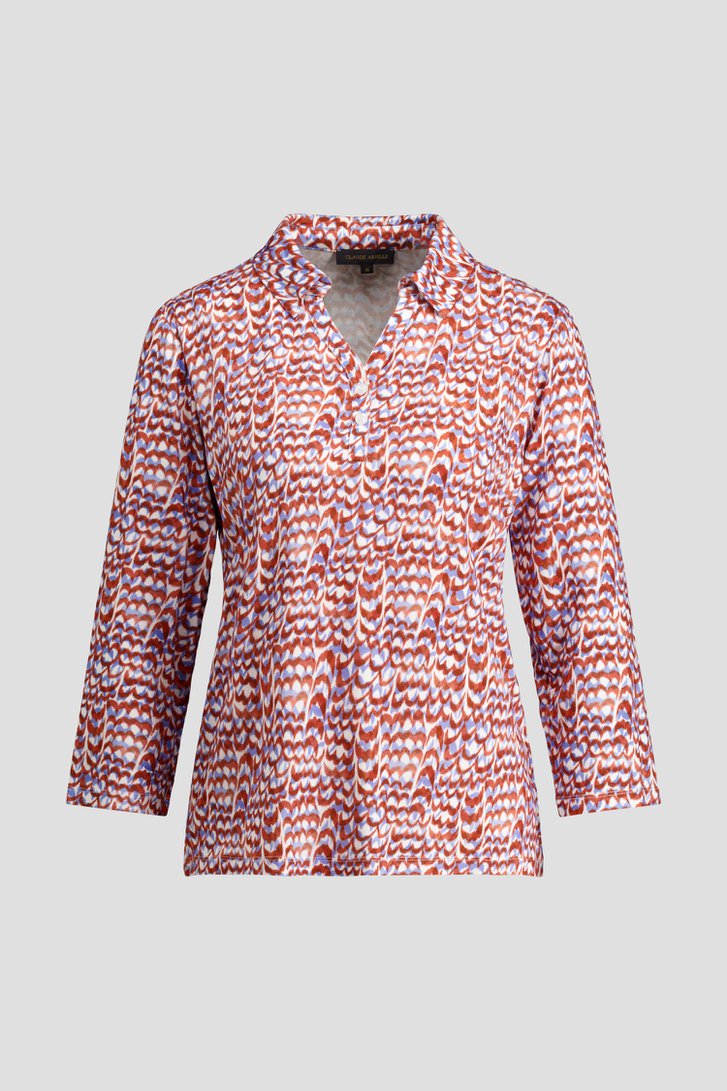 Photo produit 1 de Polo à imprimé graphique corail et bleu clair de Claude Arielle pour Femmes