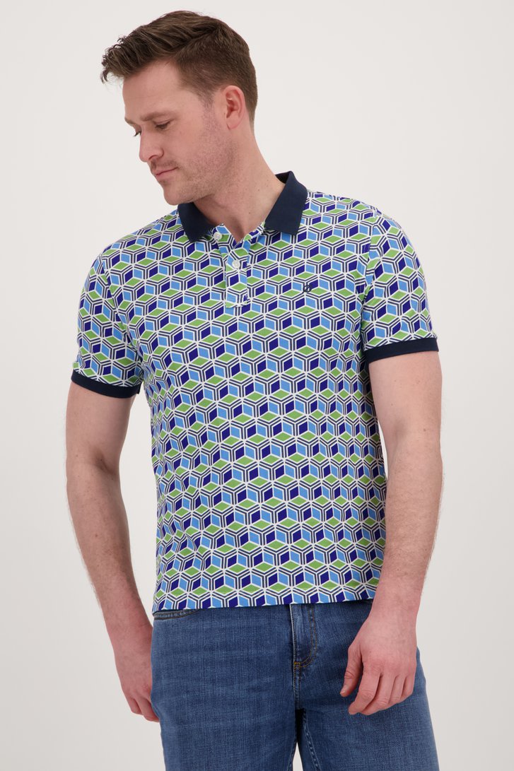 Polo à motif graphique vert-bleu de Ravøtt pour Hommes