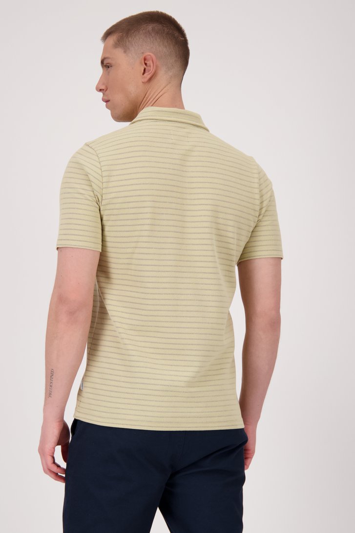 Polo beige à rayures bleues avec fermeture courte  de Casual Five pour Hommes
