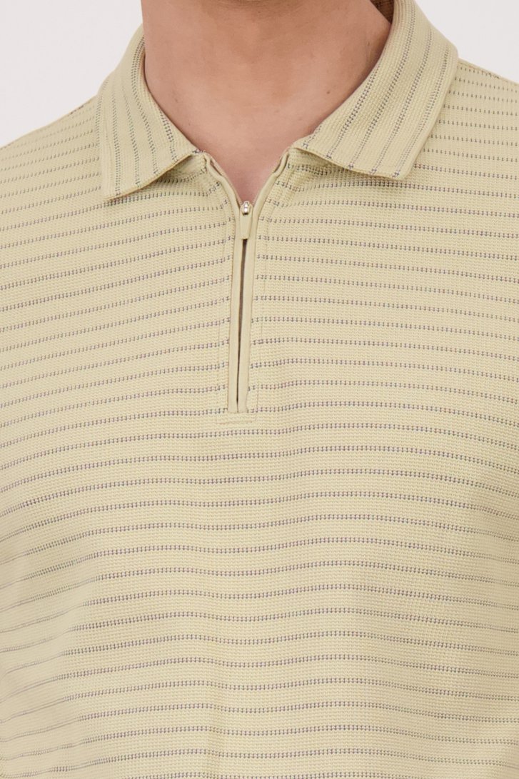 Polo beige à rayures bleues avec fermeture courte  de Casual Five pour Hommes