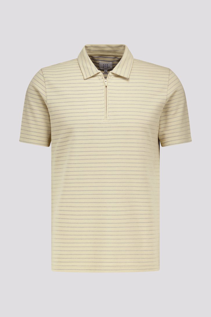 Polo beige à rayures bleues avec fermeture courte  de Casual Five pour Hommes