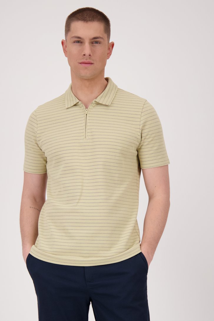 Polo beige à rayures bleues avec fermeture courte  de Casual Five pour Hommes