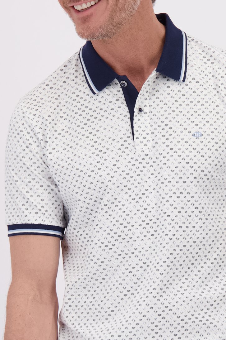 Détail de Polo blanc à fine print bleue de Dansaert Blue pour Hommes