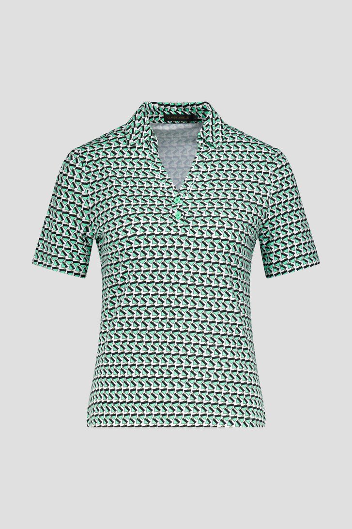 Polo blanc à imprimé de triangles verts de Claude Arielle pour Femmes
