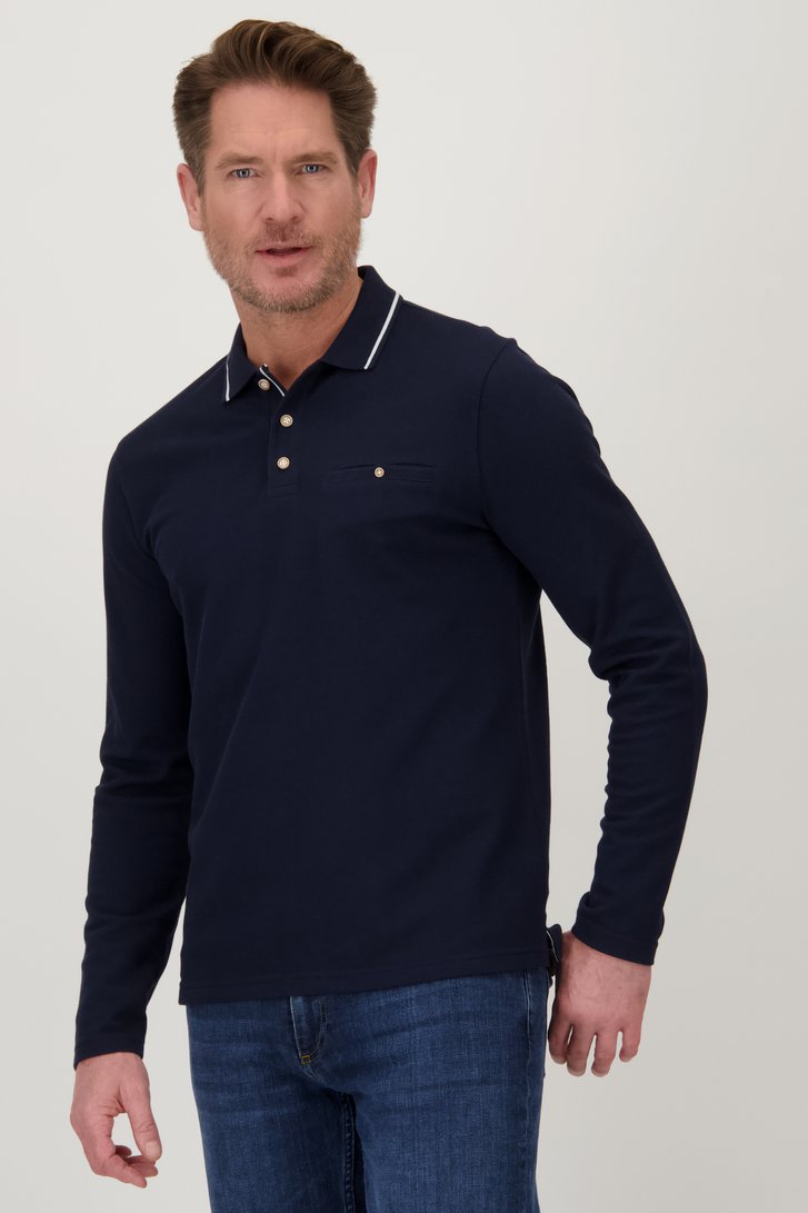 Polo bleu à manches longues de Dansaert Blue pour Hommes