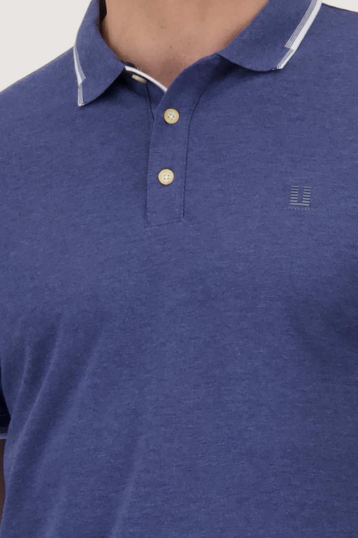 Polo bleu avec boutons et rayures blanches de Upper East pour Hommes
