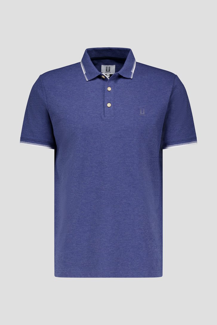 Polo bleu avec boutons et rayures blanches de Upper East pour Hommes