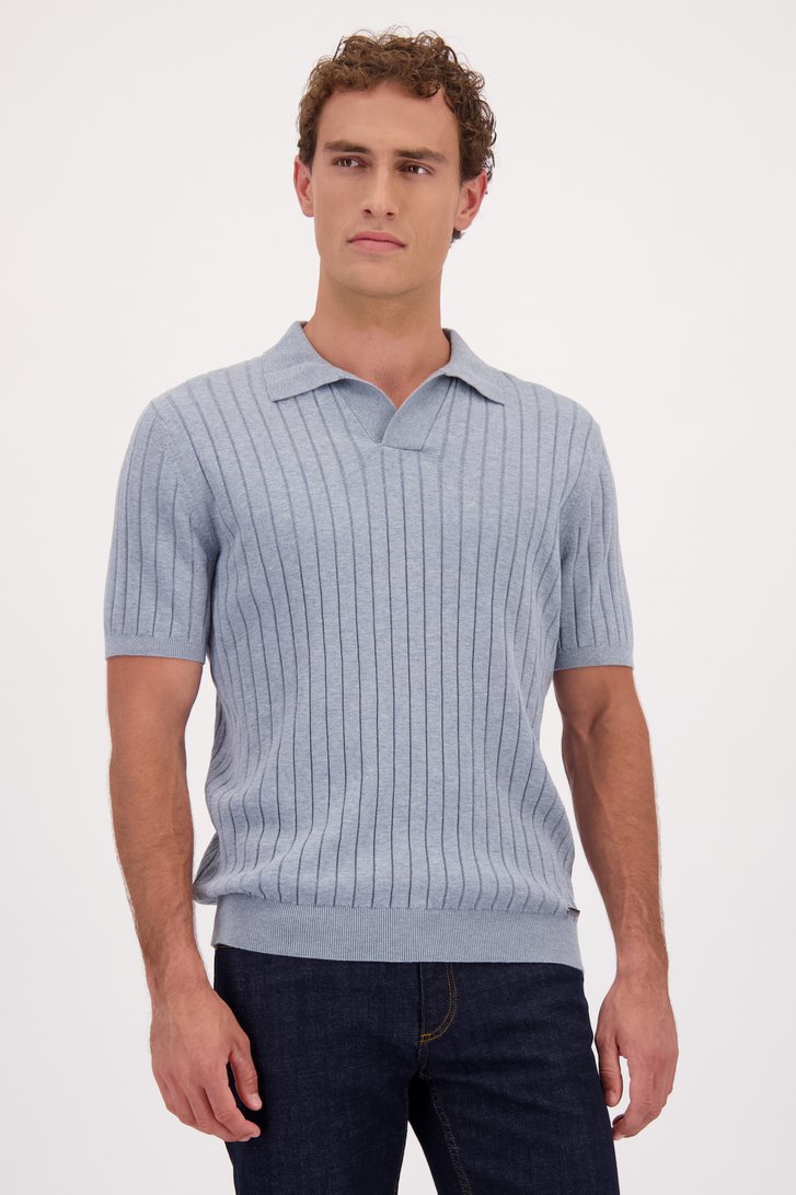 Le devant de Polo bleu en maille à manches courtes de Upper East pour Hommes