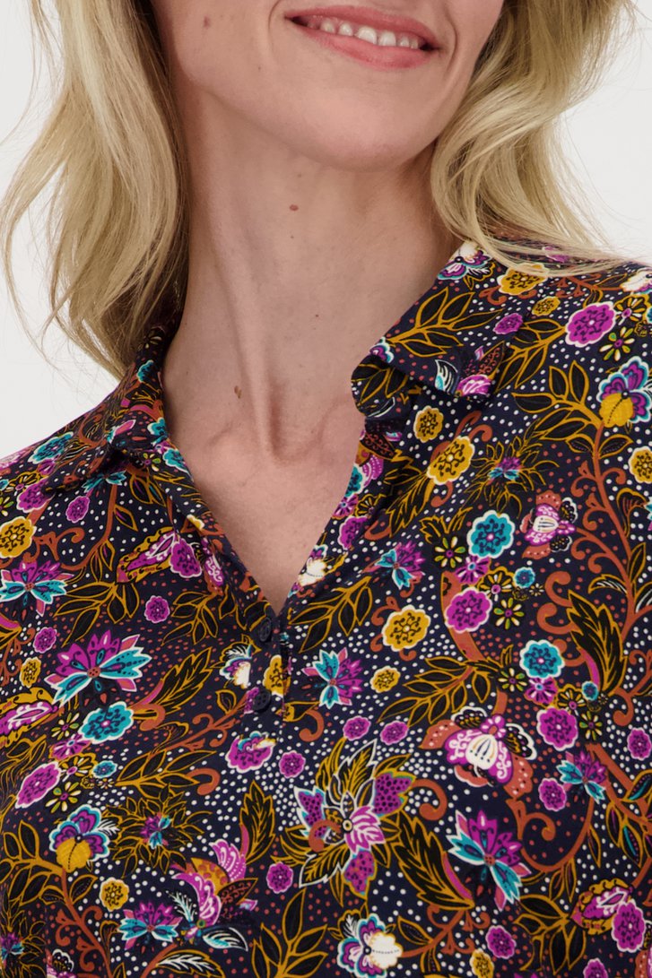 Polo bleu foncé à imprimé coloré  de Claude Arielle pour Femmes