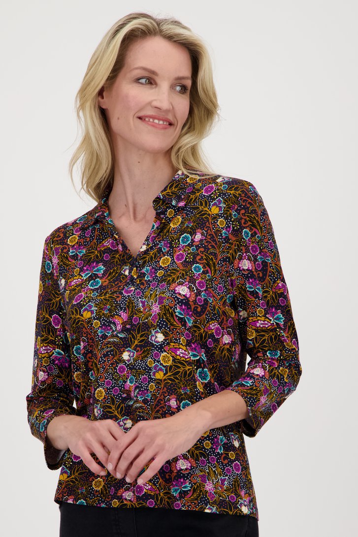 Polo bleu foncé à imprimé coloré  de Claude Arielle pour Femmes