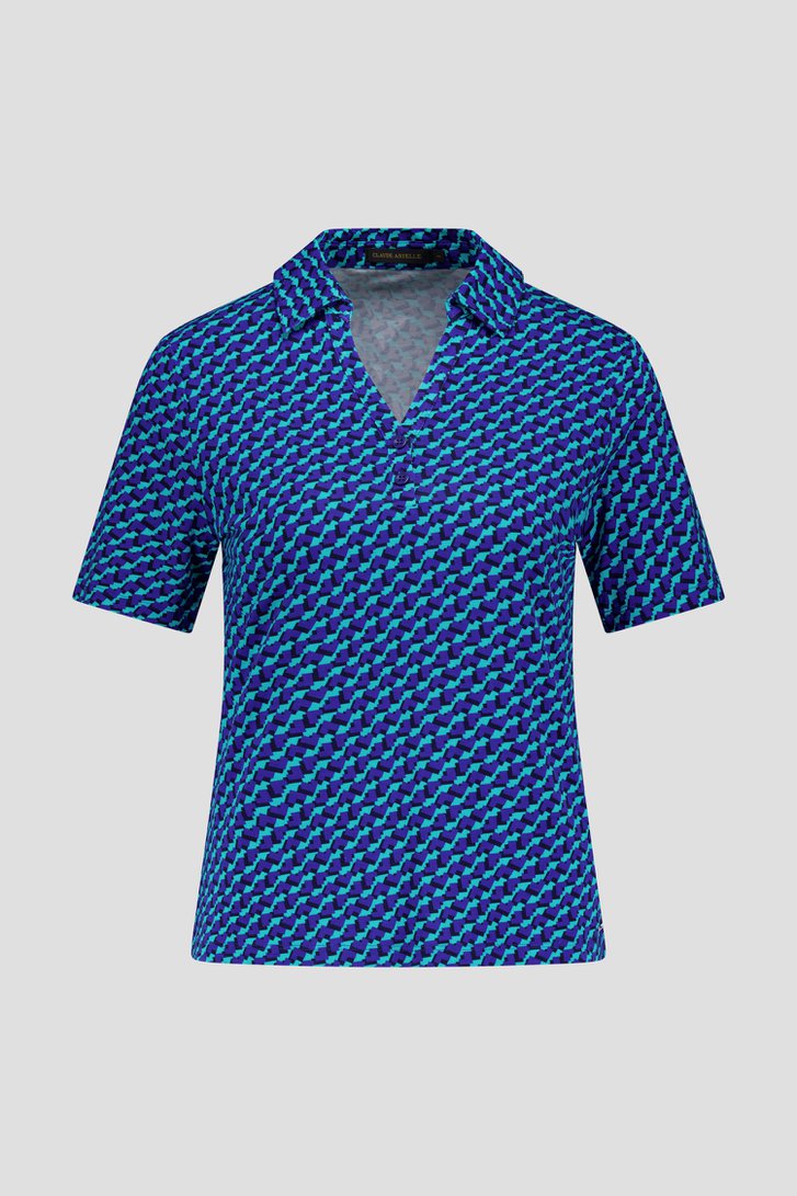 Polo bleu foncé avec imprimé turquoise de Claude Arielle pour Femmes