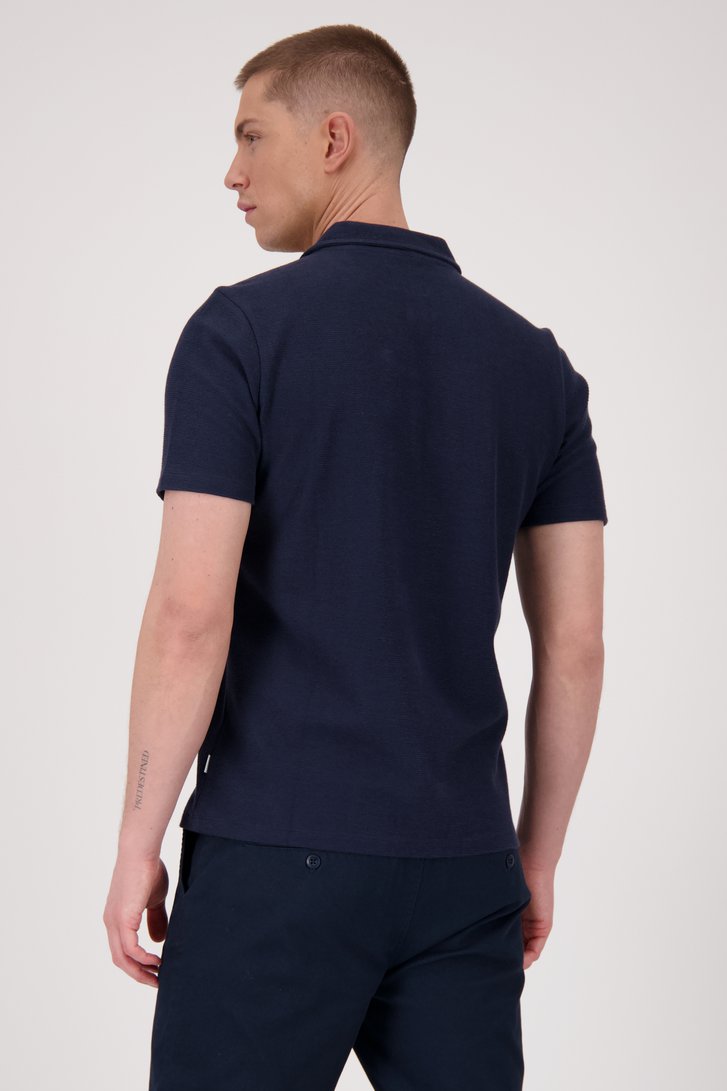 Polo bleu foncé en tissu texturé de Casual Five pour Hommes