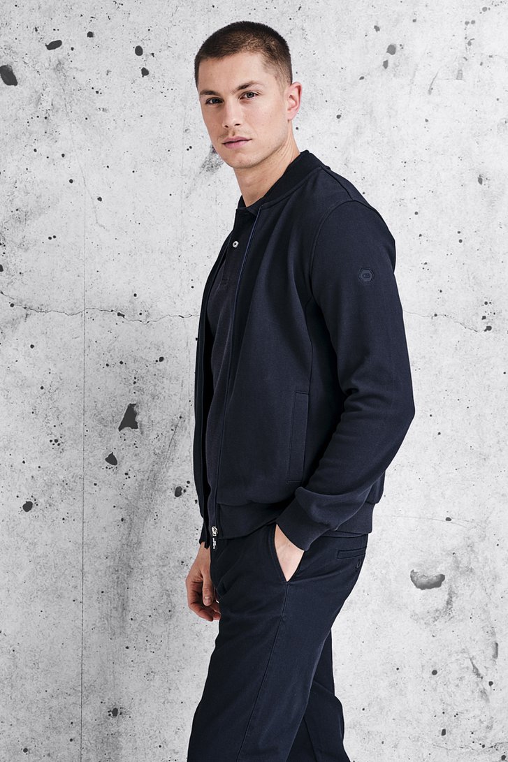 Polo bleu foncé en tissu texturé de Casual Five pour Hommes