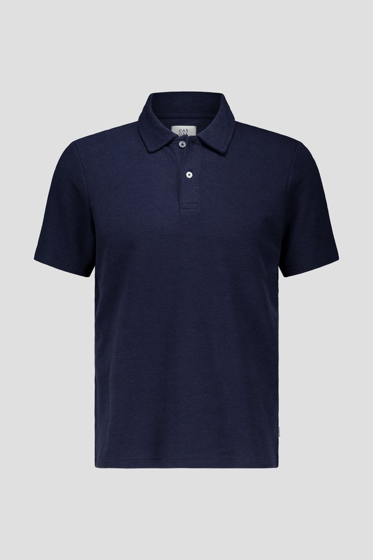 Polo bleu foncé en tissu texturé de Casual Five pour Hommes