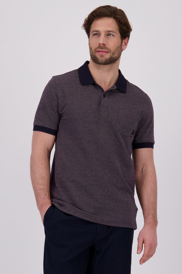 Polo bleu marine avec motif fin blanc-orange de Ravøtt pour Hommes