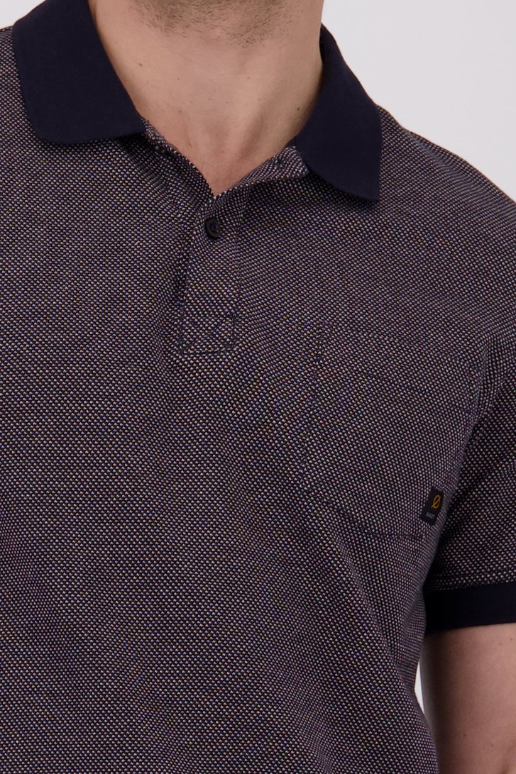 Polo bleu marine avec motif fin blanc-orange de Ravøtt pour Hommes