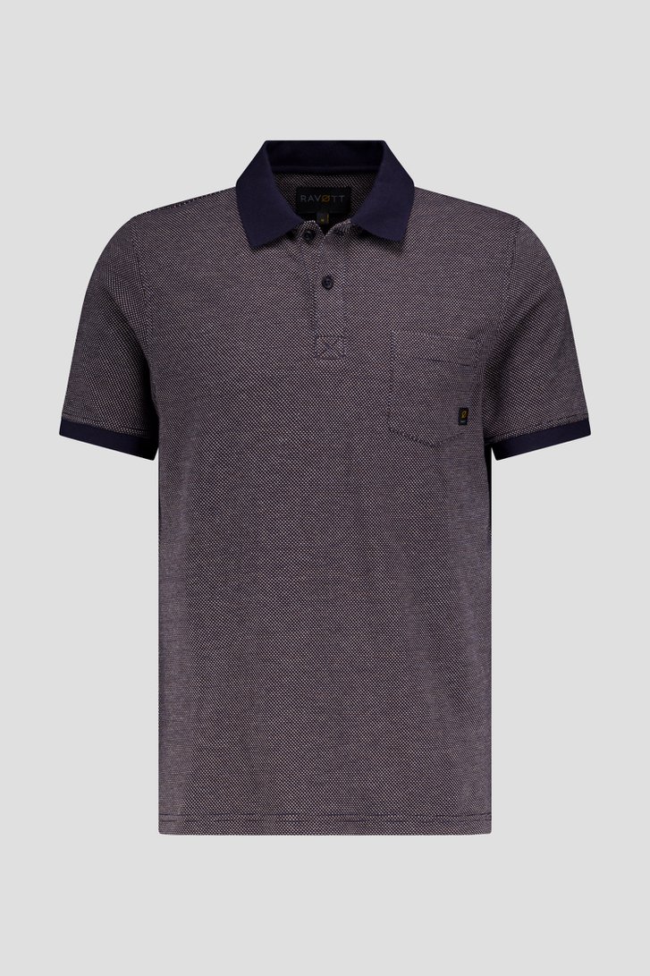 Polo bleu marine avec motif fin blanc-orange de Ravøtt pour Hommes