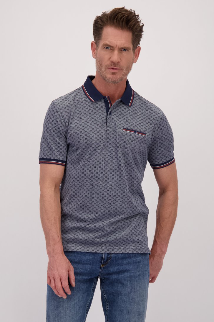 Le devant de Polo bleue avec motif et détails blanc-brun de Dansaert Blue pour Hommes
