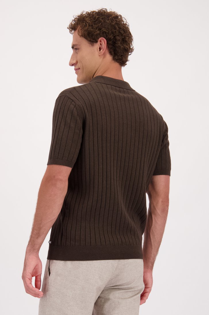 Le dos de Polo brun en maille à manches courtes de Upper East pour Hommes