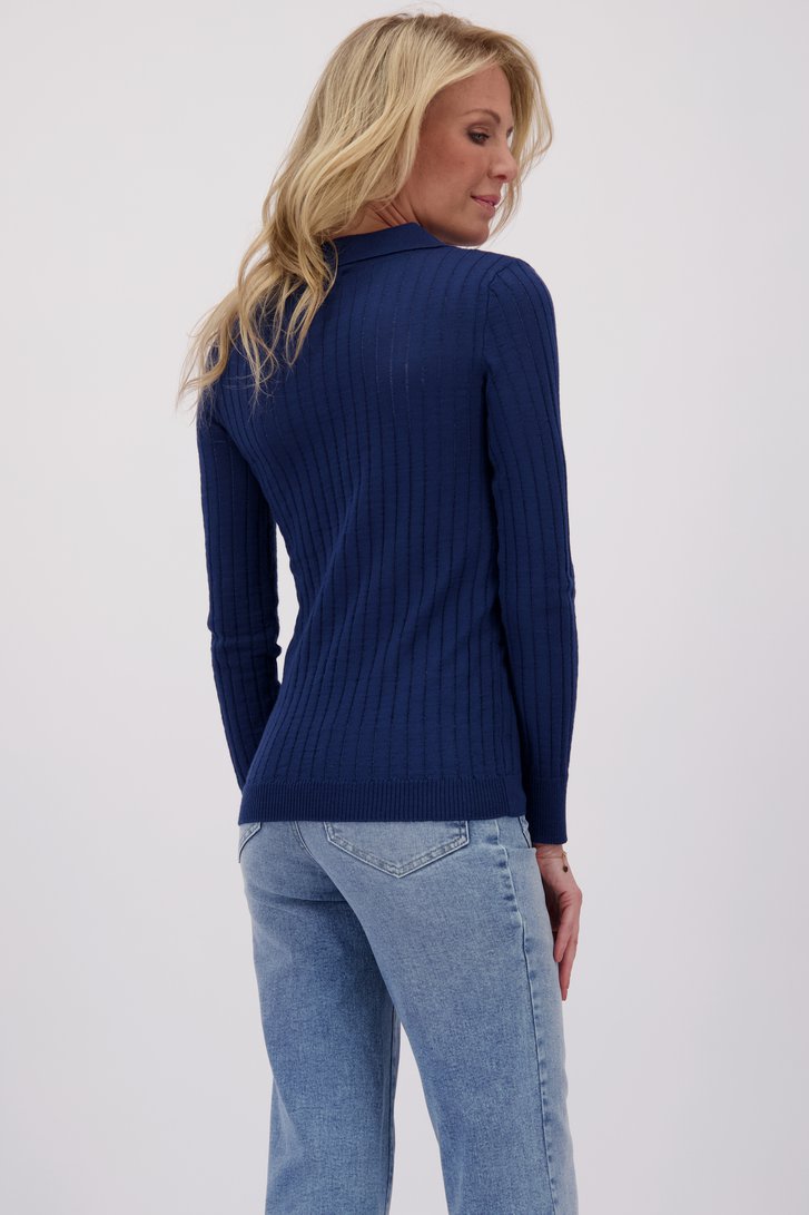 Polo côtelé bleu foncé de AC by Annelien Coorevits pour Femmes