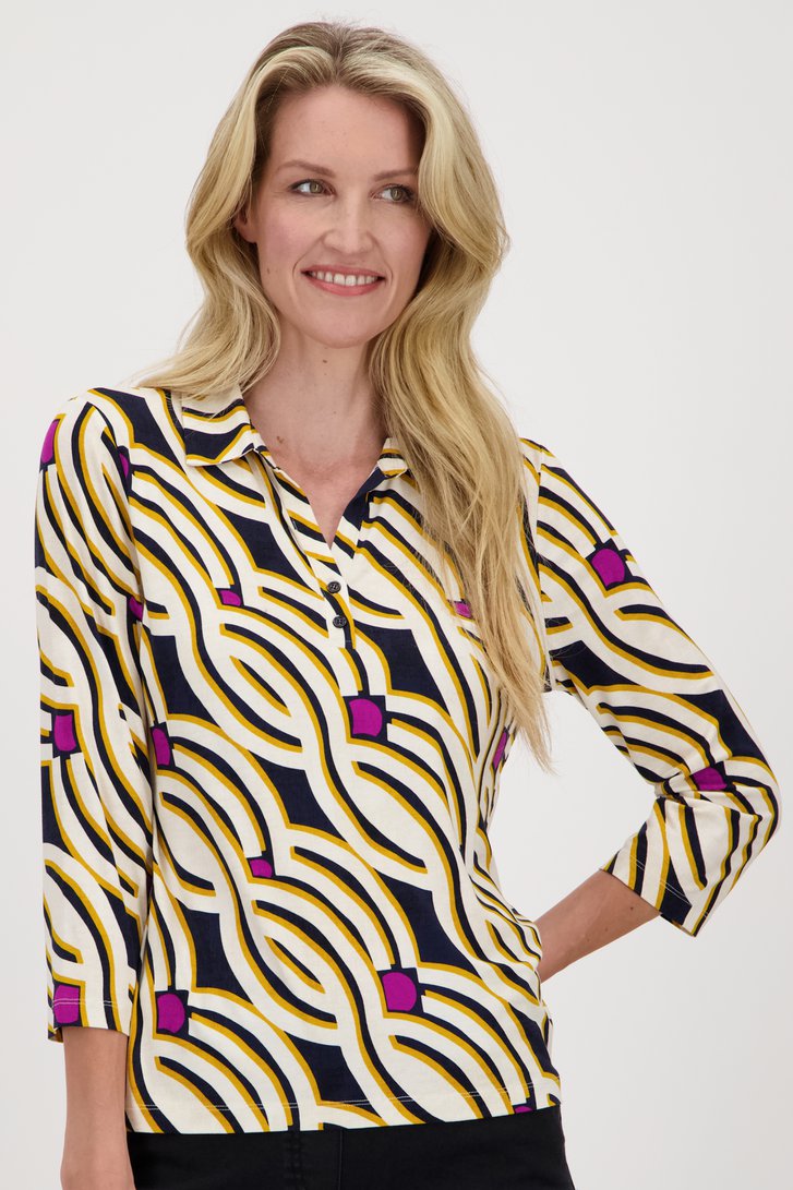 Polo écru à imprimé graphique de Claude Arielle pour Femmes