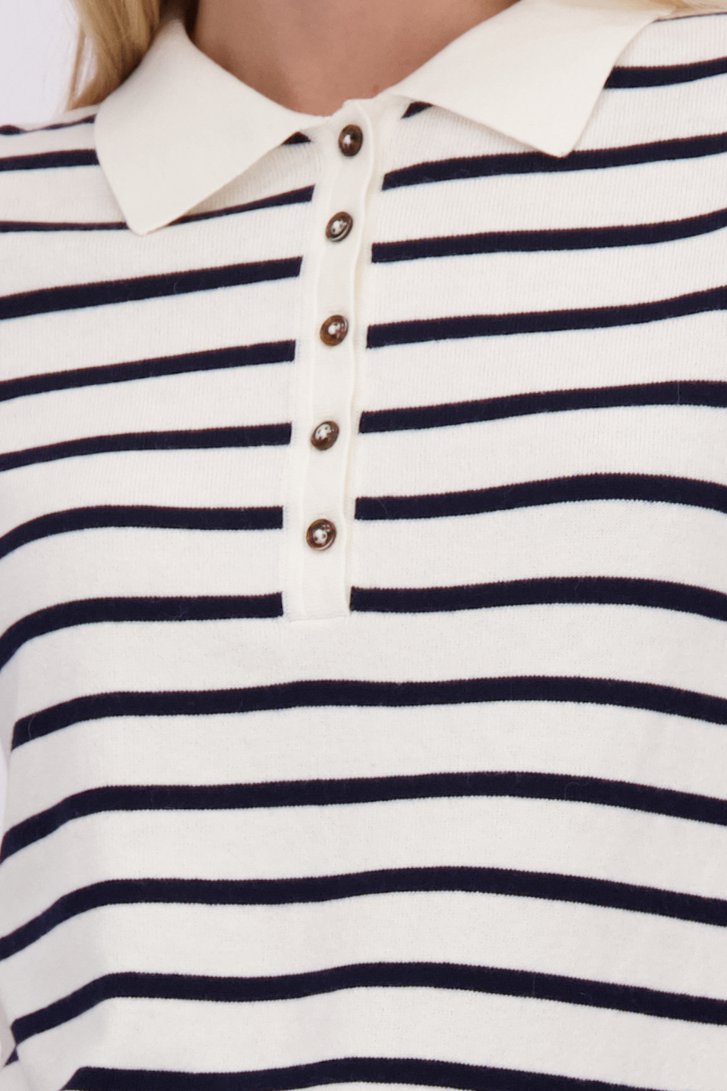 Détail de Polo écru à rayures bleu de Liberty Island pour Femmes