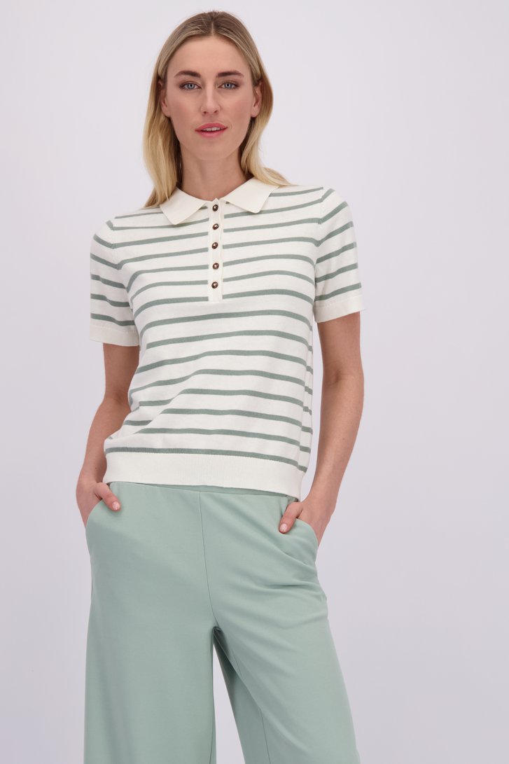 Le devant de Polo écru à rayures vert menthe de Liberty Island pour Femmes