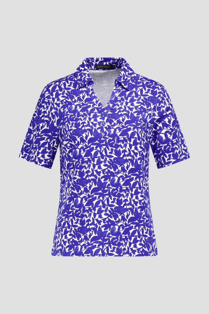 Polo écru avec imprimé de feuilles bleues de Claude Arielle pour Femmes
