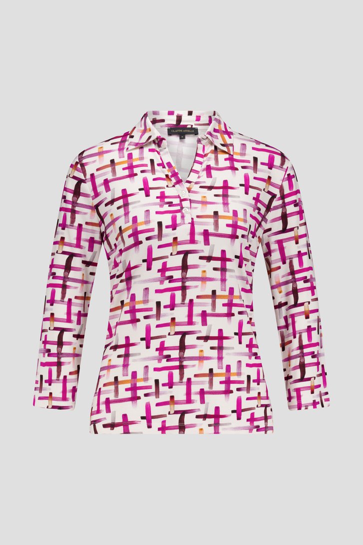 Polo écru avec imprimé violet-orange de Claude Arielle pour Femmes