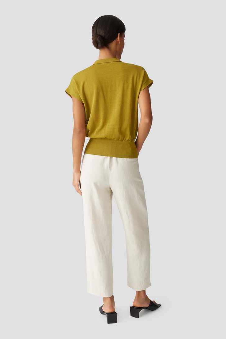 Polo en maille fine vert olive de Opus pour Femmes