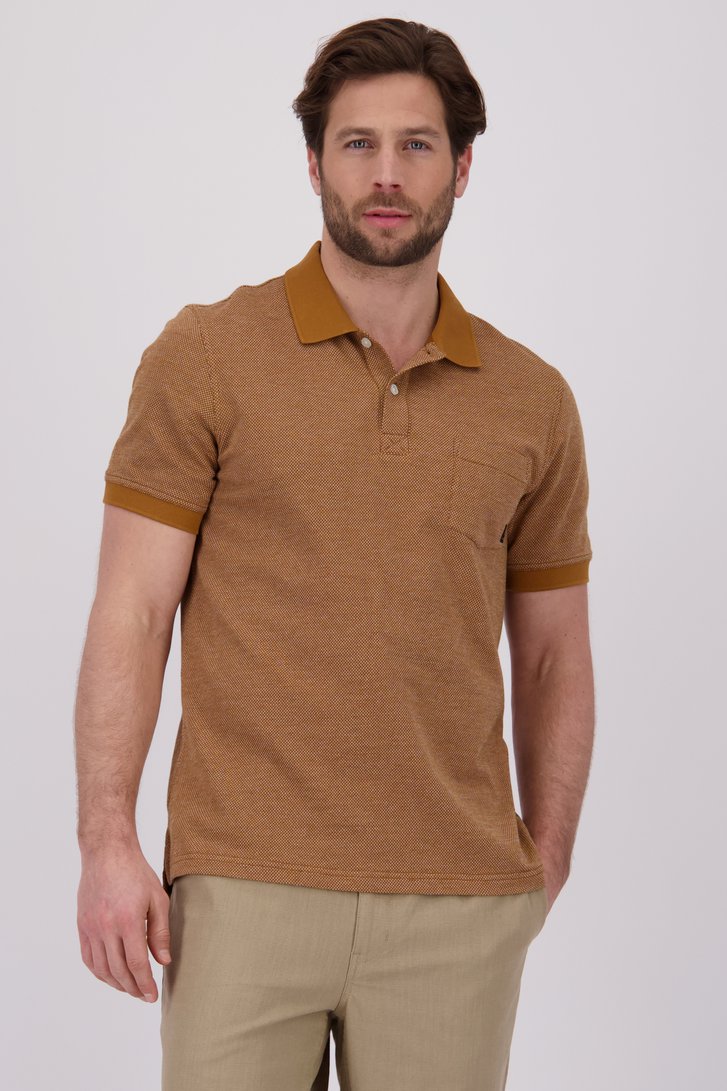 Polo marron avec motif fin noir et blanc de Ravøtt pour Hommes
