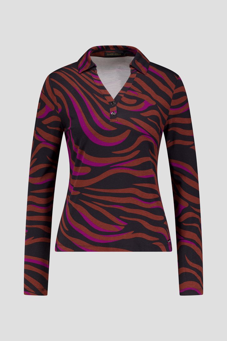 Productfoto 1 van Polo met abstracte print in paars en bruin door Claude Arielle voor Dames