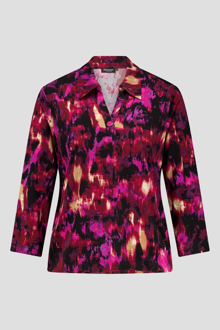 Polo met fuchsia-paarse print van Signature voor Dames