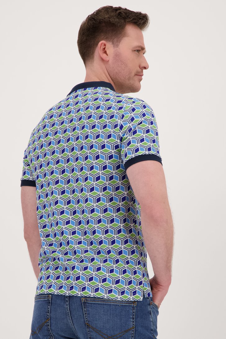 Polo met groen-blauw grafisch motief van Ravøtt voor Heren