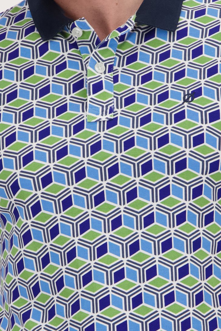 Polo met groen-blauw grafisch motief van Ravøtt voor Heren