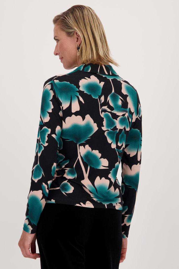 Polo noir à fleurs de Claude Arielle pour Femmes