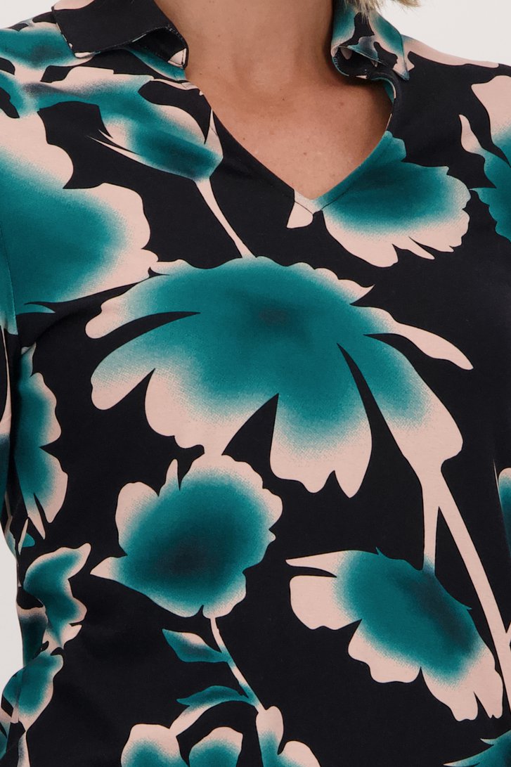 Polo noir à fleurs de Claude Arielle pour Femmes